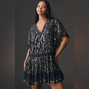 Anthropologie Maeve V-Neck Lurex Tiered Mini Dress.